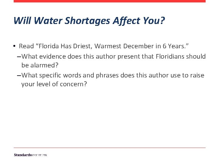 Will Water Shortages Affect You? • Read “Florida Has Driest, Warmest December in 6