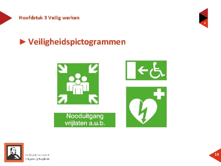 Hoofdstuk 3 Veilig werken ► Veiligheidspictogrammen 14 