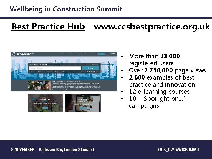 Wellbeing in Construction Summit Best Practice Hub – www. ccsbestpractice. org. uk • More