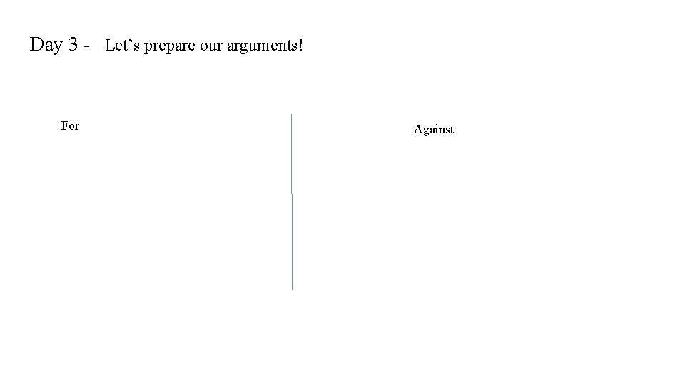 Day 3 - Let’s prepare our arguments! For Against 