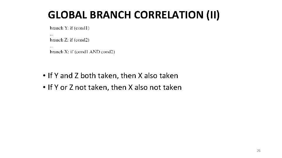 GLOBAL BRANCH CORRELATION (II) • If Y and Z both taken, then X also