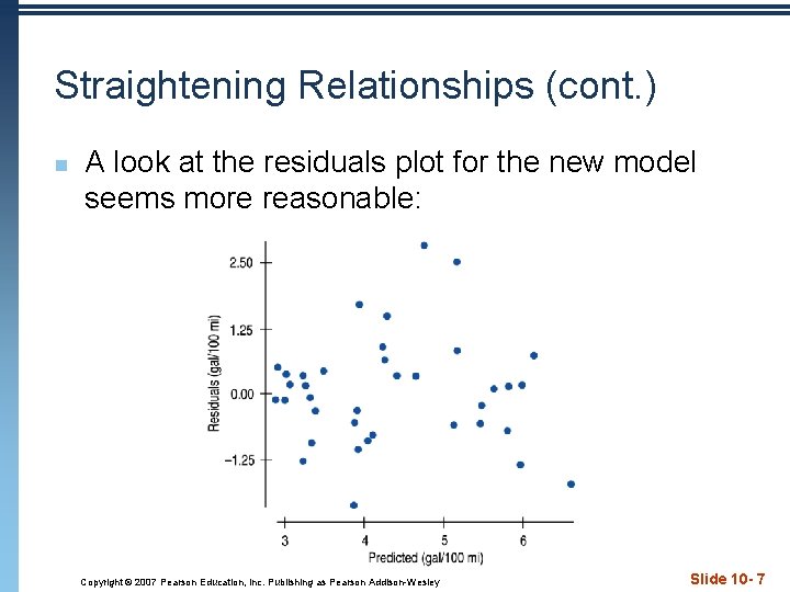 Straightening Relationships (cont. ) n A look at the residuals plot for the new