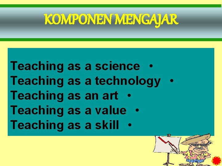 KOMPONEN MENGAJAR Teaching as a science • Teaching as a technology • Teaching as