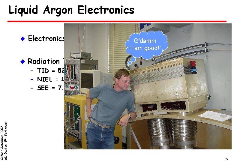 Colmar Setember 2002 M. Dentan, Ph. Farthouat Liquid Argon Electronics u Electronics in crates