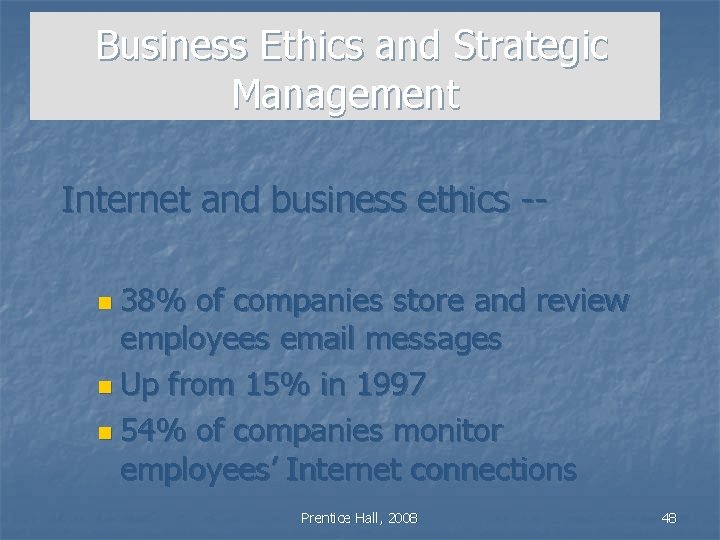 Business Ethics and Strategic Management Internet and business ethics -n 38% of companies store