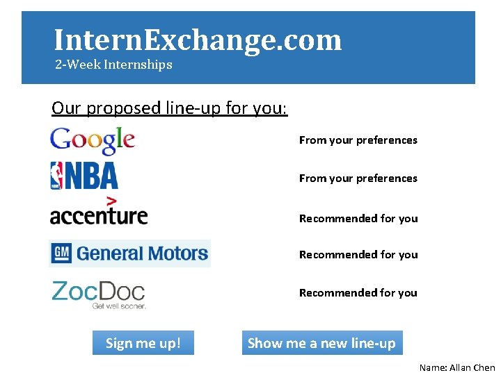 Intern. Exchange. com 2 -Week Internships Our proposed line-up for you: From your preferences