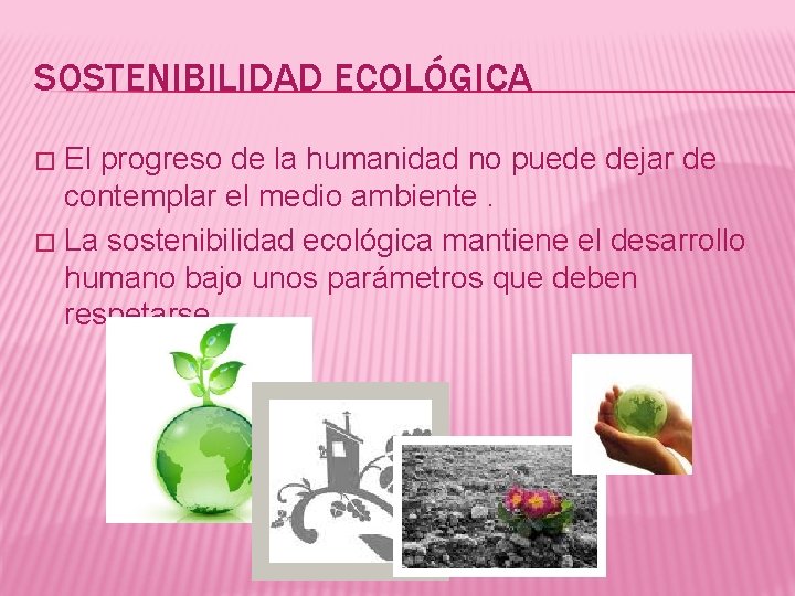 SOSTENIBILIDAD ECOLÓGICA El progreso de la humanidad no puede dejar de contemplar el medio