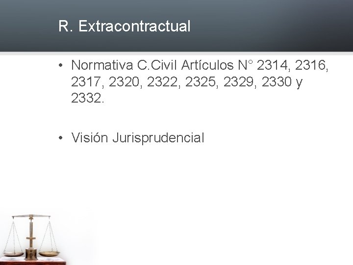 R. Extracontractual • Normativa C. Civil Artículos N° 2314, 2316, 2317, 2320, 2322, 2325,