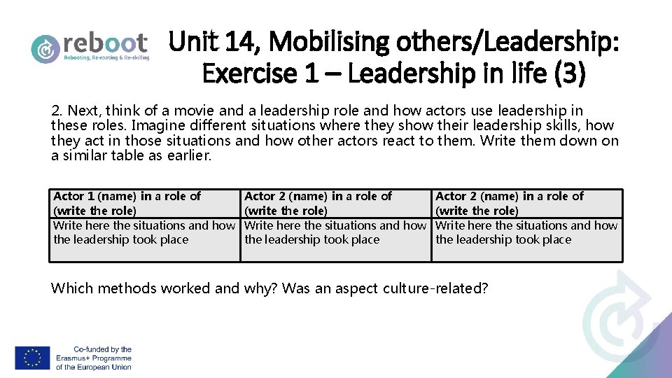 Unit 14, Mobilising others/Leadership: Exercise 1 – Leadership in life (3) 2. Next, think