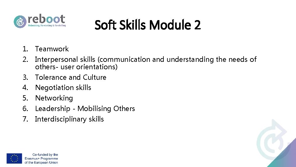 Soft Skills Module 2 1. Teamwork 2. Interpersonal skills (communication and understanding the needs