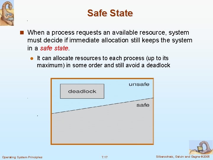 Safe State n When a process requests an available resource, system must decide if