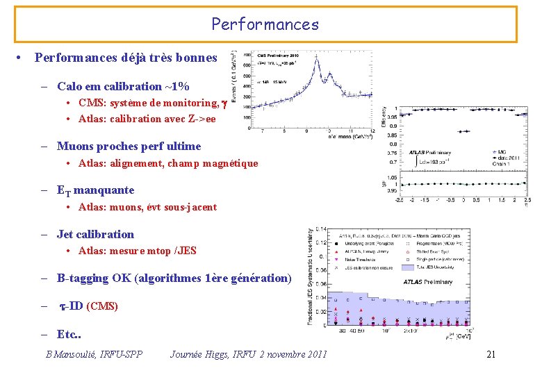 Performances • Performances déjà très bonnes – Calo em calibration ~1% • CMS: système