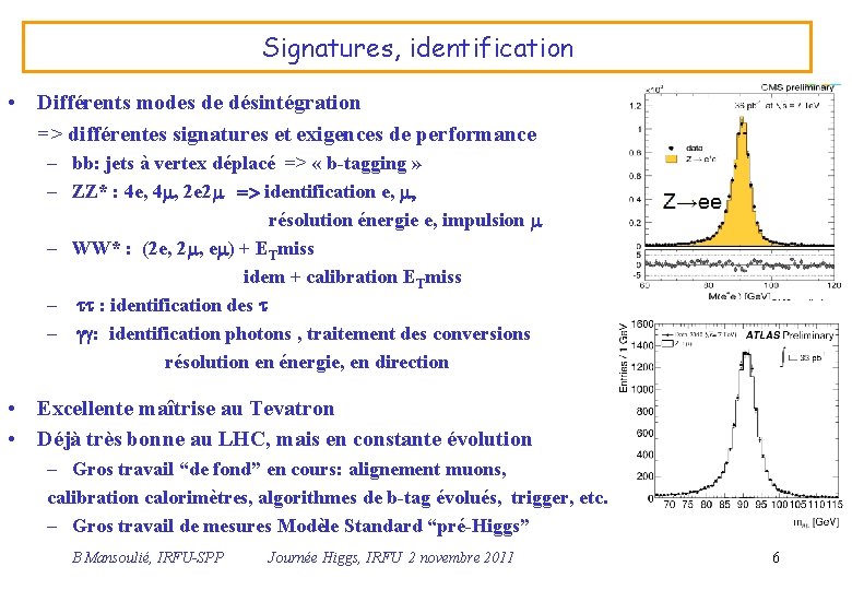 Signatures, identification • Différents modes de désintégration => différentes signatures et exigences de performance