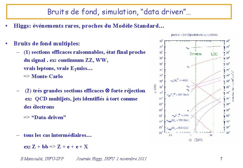 Bruits de fond, simulation, “data driven”… • Higgs: événements rares, proches du Modèle Standard…