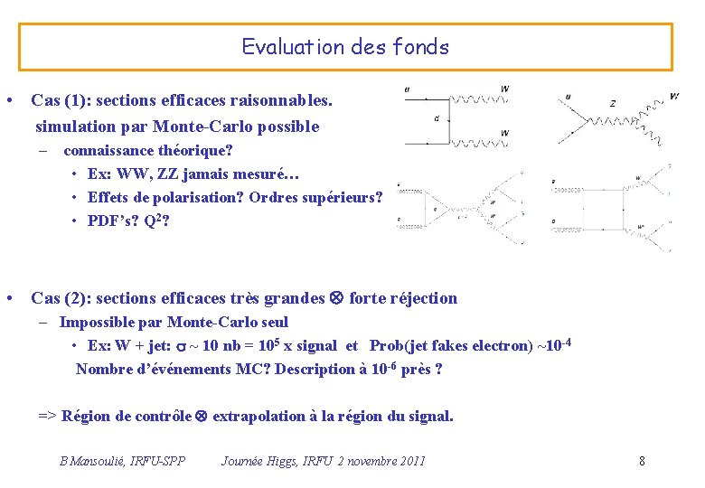 Evaluation des fonds • Cas (1): sections efficaces raisonnables. simulation par Monte-Carlo possible –