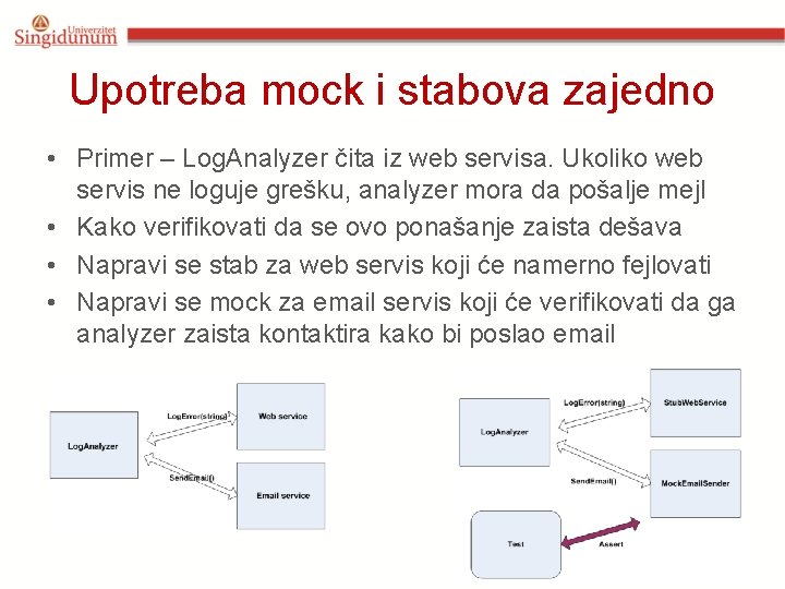 Upotreba mock i stabova zajedno • Primer – Log. Analyzer čita iz web servisa.