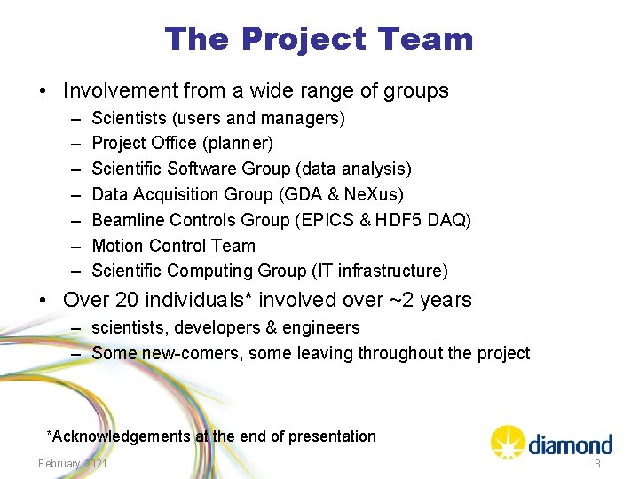 The Project Team • Involvement from a wide range of groups – – –