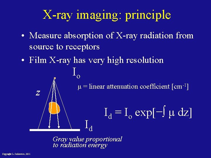 X-ray imaging: principle • Measure absorption of X-ray radiation from source to receptors •
