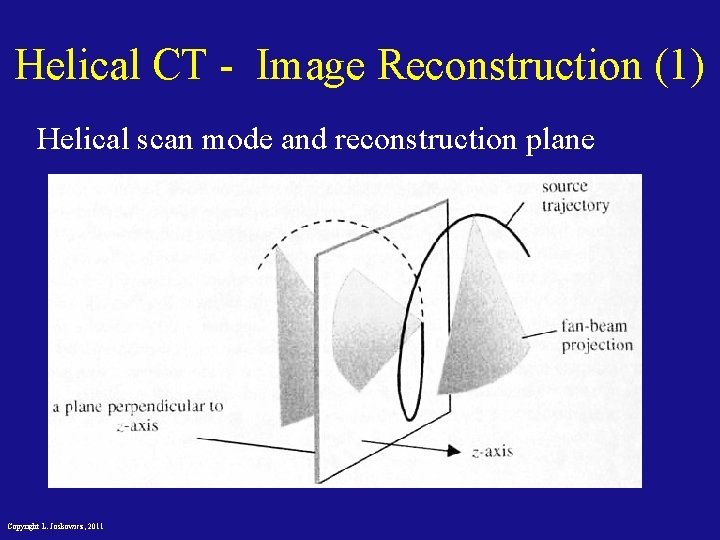 Helical CT - Image Reconstruction (1) Helical scan mode and reconstruction plane Copyright L.