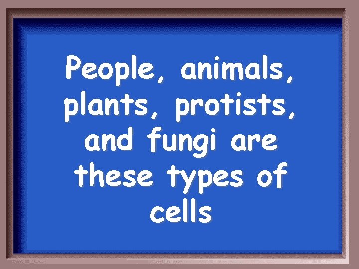 People, animals, plants, protists, and fungi are these types of cells 