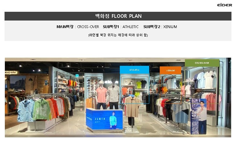 백화점 FLOOR PLAN MAIN벽장 : CROSS-OVER SUB벽장 1 : ATHLETIC SUB벽장 2 : XENIUM