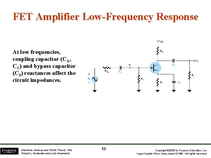 FET Amplifier Low-Frequency Response At low frequencies, coupling capacitor (CG, CC) and bypass capacitor