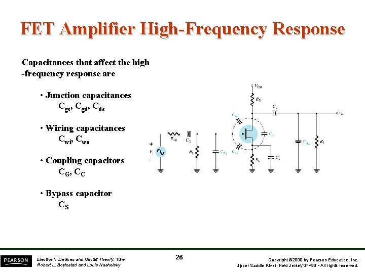 FET Amplifier High-Frequency Response Capacitances that affect the high -frequency response are • Junction