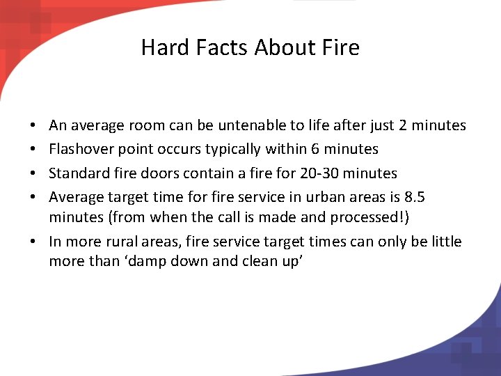 Hard Facts About Fire An average room can be untenable to life after just