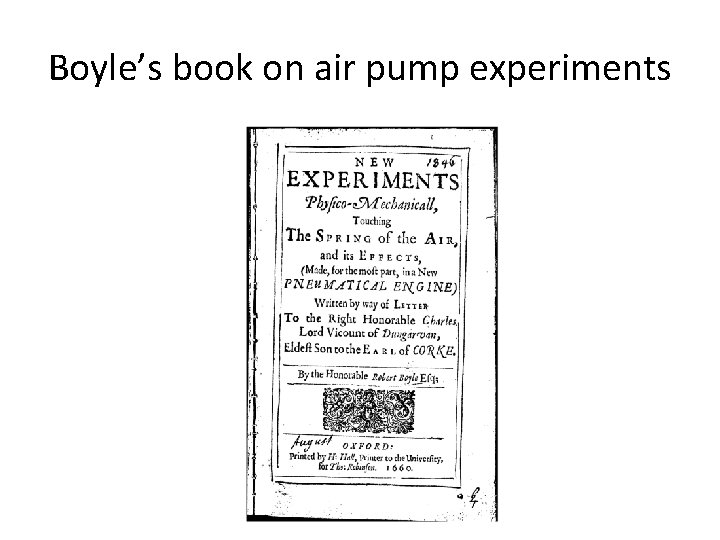 Boyle’s book on air pump experiments 