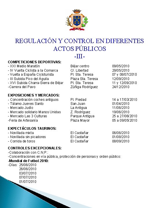 REGULACIÓN Y CONTROL EN DIFERENTES ACTOS PÚBLICOS -IIICOMPETICIONES DEPORTIVAS: - XXI Medio Maratón -