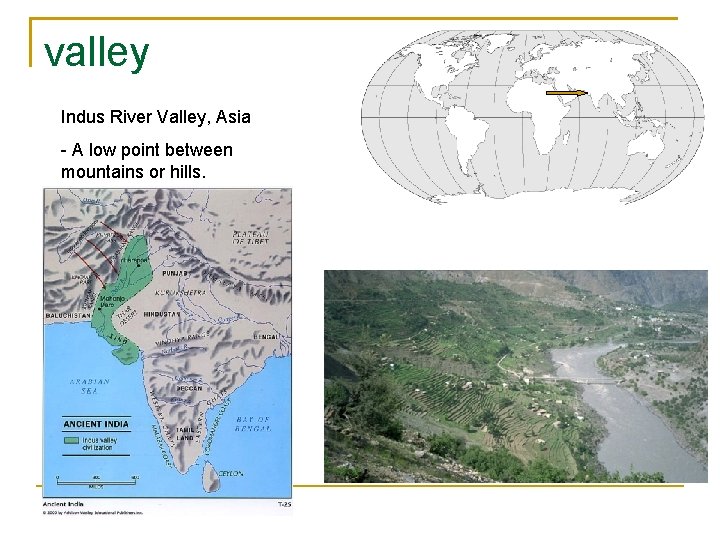 valley Indus River Valley, Asia - A low point between mountains or hills. 