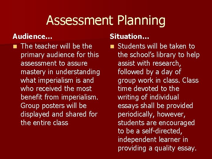 High School Social Studies Performance Assessment The Big