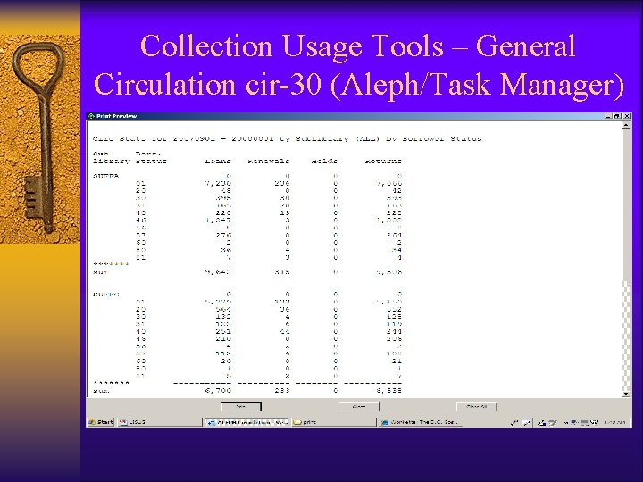 Collection Usage Tools – General Circulation cir-30 (Aleph/Task Manager) 
