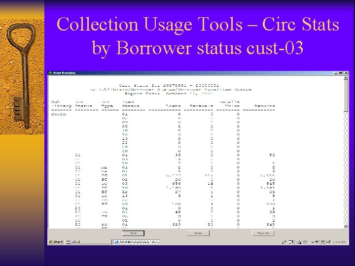 Collection Usage Tools – Circ Stats by Borrower status cust-03 