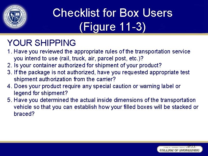 Checklist for Box Users (Figure 11 -3) YOUR SHIPPING 1. Have you reviewed the