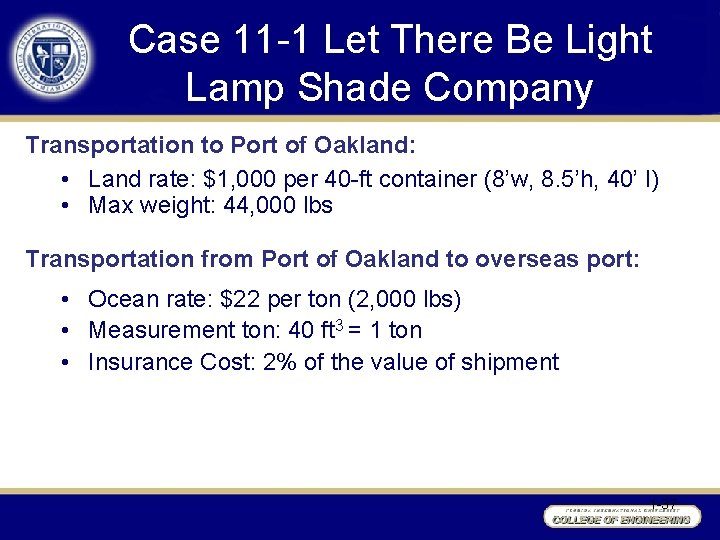 Case 11 -1 Let There Be Light Lamp Shade Company Transportation to Port of