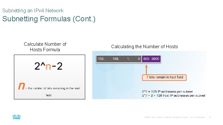 Subnetting an IPv 4 Network Subnetting Formulas (Cont. ) Calculate Number of Hosts Formula