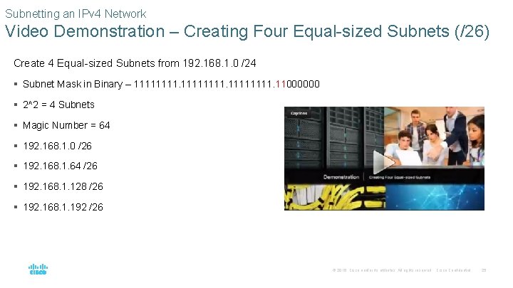 Subnetting an IPv 4 Network Video Demonstration – Creating Four Equal-sized Subnets (/26) Create