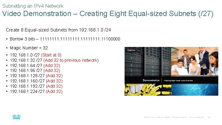 Subnetting an IPv 4 Network Video Demonstration – Creating Eight Equal-sized Subnets (/27) Create