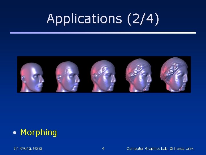 Applications (2/4) • Morphing Jin Kyung, Hong 4 Computer Graphics Lab. @ Korea Univ.