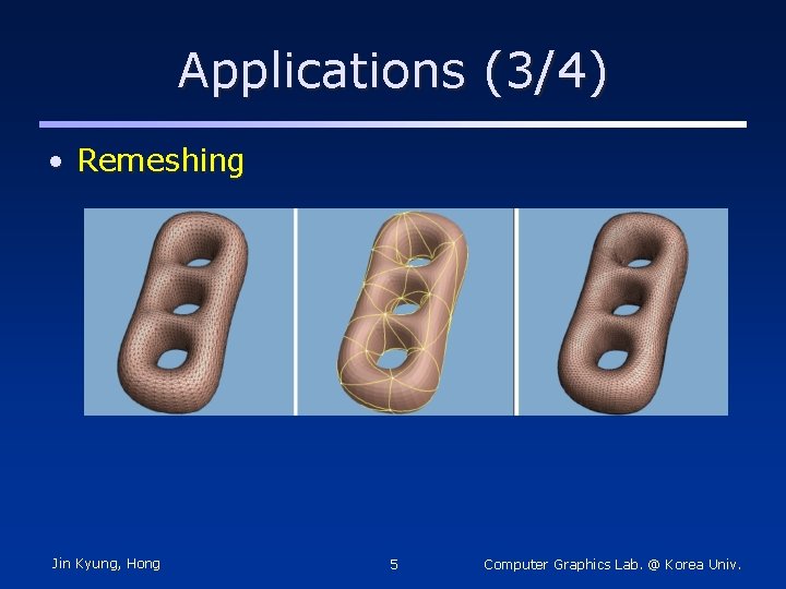 Applications (3/4) • Remeshing Jin Kyung, Hong 5 Computer Graphics Lab. @ Korea Univ.