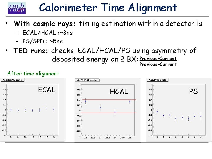 Calorimeter Time Alignment • With cosmic rays: timing estimation within a detector is –