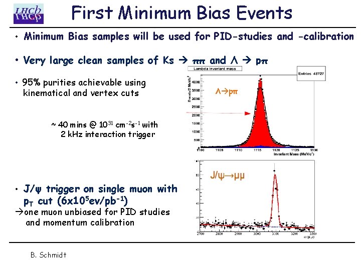 First Minimum Bias Events • Minimum Bias samples will be used for PID-studies and