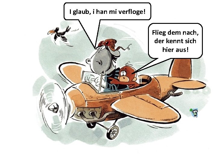 I glaub, i han mi verfloge! Flieg dem nach, der kennt sich hier aus!
