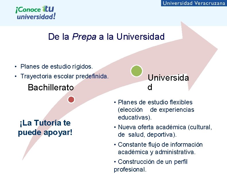 De la Prepa a la Universidad • Planes de estudio rígidos. • Trayectoria escolar