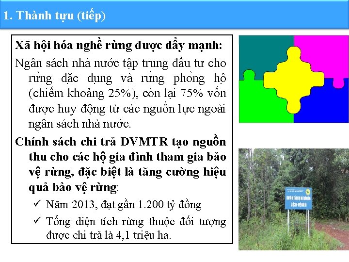 1. Thành tựu (tiếp) Xã hội hóa nghề rừng được đẩy mạnh: Ngân sách