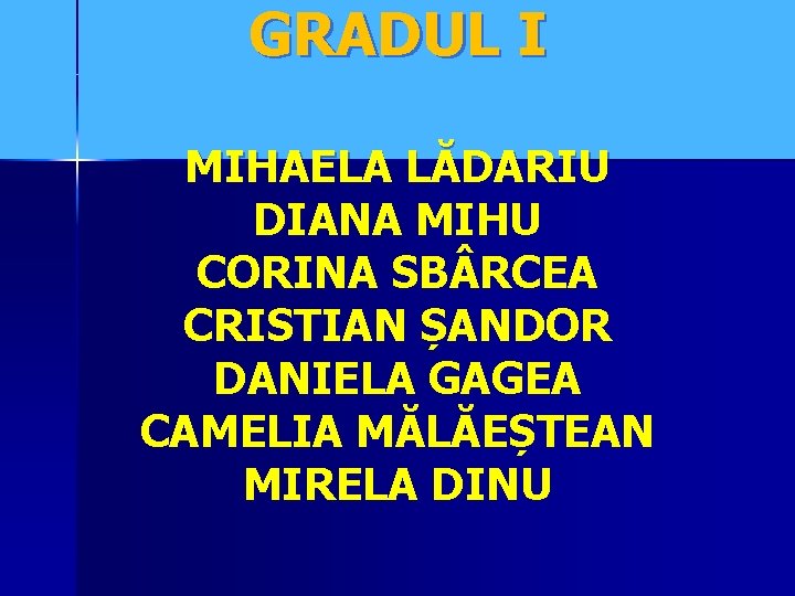 GRADUL I MIHAELA LĂDARIU DIANA MIHU CORINA SB RCEA CRISTIAN ȘANDOR DANIELA GAGEA CAMELIA