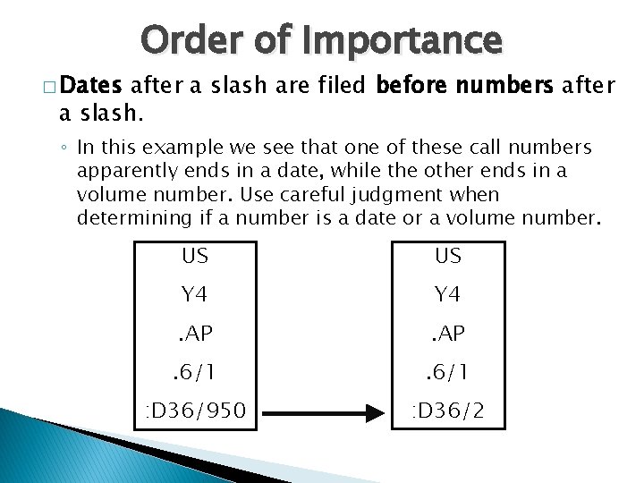 � Dates Order of Importance after a slash are filed before numbers after a