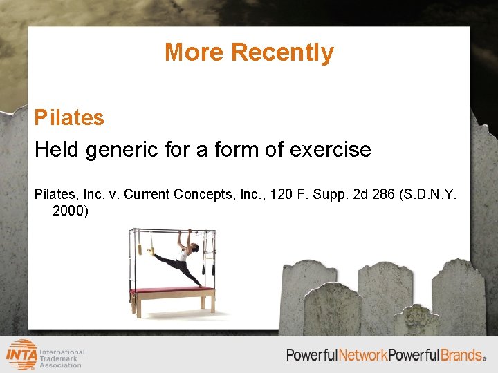 More Recently Pilates Held generic for a form of exercise Pilates, Inc. v. Current
