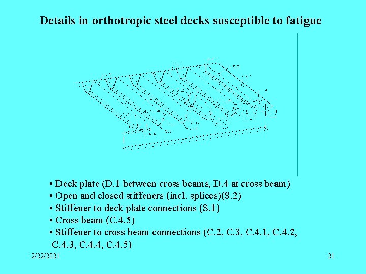 Details in orthotropic steel decks susceptible to fatigue • Deck plate (D. 1 between